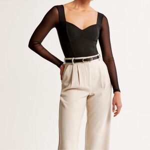 Abercrombie Black Sweetheart Sheer Sleeve Bodysuit